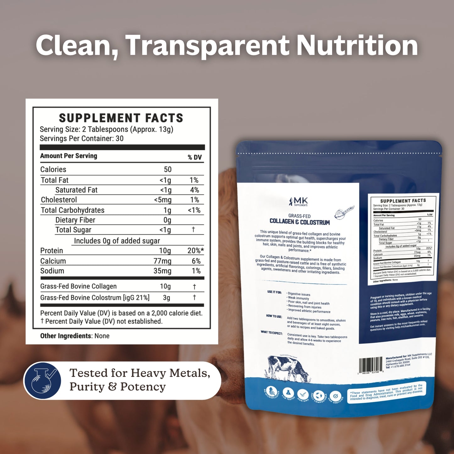 MK Supplements Collagen & Colostrum Unflavored Supplement Facts